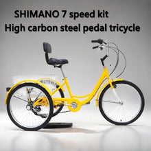 Load image into Gallery viewer, Tricycle 24-inch Human-powered 7-speed Pedal Tricycle For The Elderly Adult 3-wheel Bike Gearbox Kit With Large Storage Basket