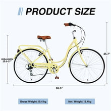 Load image into Gallery viewer, 7 Speeds Steel Frame City Bike Commuter Bike for Women, Men, Seniors , Adjustable,yellow, 26 Inch Adult Cruiser Bicycle