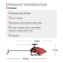 Load image into Gallery viewer, WLtoys K110S RC Helicopters for Adults,3D/6G Mode, 6 Channel Mini Remote control Helicopter,Brushless Motor, with 3 Batteries