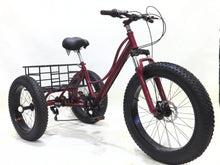 Load image into Gallery viewer, 24 inch high carbon steel 4.0 fat tire called tricycle 7 speed double disc brake elderly tricycle can be loaded with bike adults