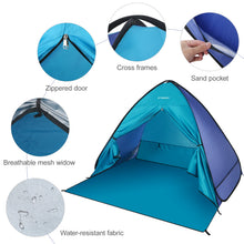 Load image into Gallery viewer, TOMSHOO Pop Up Tent 3-4 Person Outdoor Camping Beach Tent Travel Lightweight Outdoor Beach Shade Sun Shelter Tent Canopy Cabana