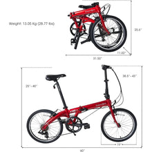 Load image into Gallery viewer, Folding Bike, Lightweight Aluminum Frame; 7-Speed Shimano Gears; 20” Foldable Bicycle for Adults