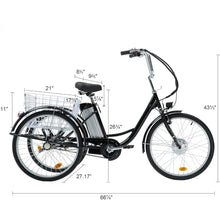 Load image into Gallery viewer, Electric Trike, 26"Ebike Trike with Basket,36V Removable Battery,250W Brushless Motor,3 Wheel Electric Bicycle, Adults Tricycle
