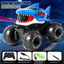 Load image into Gallery viewer, Waterproof RC Car Shark Amphibious Vehicle with 10m Range Water Gun Auto Water Absorption 150mL 2.4GHz Tank Toys for Boys Girls