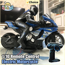 Load image into Gallery viewer, 1/10 Electric Motorcycle RC Cars Scale High Speed Racing 4 Channels Remote Control Distance 35 Meters Off-Road Model
