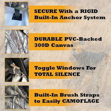 Load image into Gallery viewer, Deluxe Steel Frame 3 or 4 Person Hunting Ground Blind Shoot Through Mesh Windows and Anchoring System Included Hunting Blind