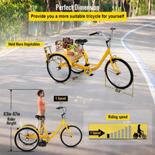 Load image into Gallery viewer, 2024 New 3 Wheel Adult Tricycle 24'' Yellow Trike Bicycle Bike with Large Basket for Riding
