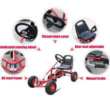Load image into Gallery viewer, 4 Wheel Pedal Powered Ride On Car, Outdoor Racer Pedal Go Kart with Adjustable Seat, Rubber Wheels, Brake