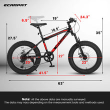 Load image into Gallery viewer, Ecarpat 20 Inch Kids' Bike, 4-Inch Wide Fat Tire Snow Mountain Bike, 7 Speed for Boys Girls Children Kids' Bicycles, Steel Frame