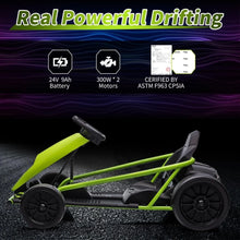 Load image into Gallery viewer, 24V Go Kart, 300W*2 Extra Powerful Motors, 9Ah Large Battery 8MPH High Speed Drifting with Music, Horn,Max Load 175lbs