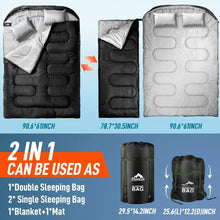 Load image into Gallery viewer, Sleeping Bag for Adults Mens with Pillow, XL Queen Size Two Person Sleeping Bag