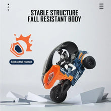 Load image into Gallery viewer, 2.4G RC Stunt Three-wheeled Motorcycle Remote Control Spray Motorcycle 5CH Cool Lights Electric Car Model Kids Toys Boys Gifts