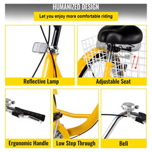 Load image into Gallery viewer, 1-Speed 3 Wheel Adult Tricycle 24'' Yellow Trike Bicycle Bike with Large Basket for Riding Front V-brake