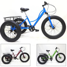 Load image into Gallery viewer, New 24 Inch 7-speed Snowy Fat Tire Tricycle With Front And Rear Dual Disc Brakes, Adult Elderly Vegetable Basket Bike