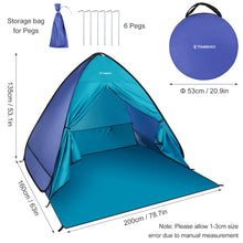 Load image into Gallery viewer, TOMSHOO Pop Up Tent 3-4 Person Outdoor Camping Beach Tent Travel Lightweight Outdoor Beach Shade Sun Shelter Tent Canopy Cabana