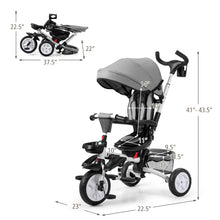 Load image into Gallery viewer, 6-In-1 Kids Baby Stroller Tricycle Detachable Learning Toy Bike w/ Canopy