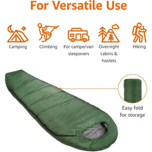 Load image into Gallery viewer, Sleeping Bag for Camping and Hiking 3-Season 20 Degree F Mummy, Olive Green Outdoor Camping Cotton Winter Warm Sleeping Bags