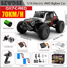 Load image into Gallery viewer, Wltoys Q117 1/16 RC Car 4WD Remote Control Car LED Headlights Brushless 70KM/H 2.4G High Speed Off-Road Drift Toys for Children