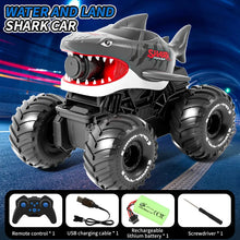 Load image into Gallery viewer, Waterproof RC Car Shark Amphibious Vehicle with 10m Range Water Gun Auto Water Absorption 150mL 2.4GHz Tank Toys for Boys Girls
