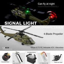 Load image into Gallery viewer, Wltoys K170 RC Helicopter UH-60L 2.4G 4 Channel 6-Axis Gyro Brushless Motor LED Remote Control Airplane US Air Force Helicopters