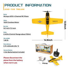 Load image into Gallery viewer, WLtoys A210 4CH RC Plane, 2.4GHZ T28 Trojan RC Airplane, 4 Channel Remote Control plane with 6 Axis Gyro, Gifts for Adults Boys