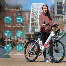 Load image into Gallery viewer, 26" Electric Bike, 3 Riding Modes & Adjustable Seat, 7-Speed & Front Shock Absorber, Commuter Electric Bicycle for Adults
