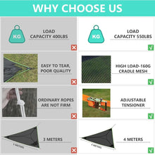 Load image into Gallery viewer, 13ft Triangle Camping Hammock Max 550 lbs for2-6 Adult Kid,Multi Person Tree Hammock with 3 Ratchet Tie Down Straps & Net Pocket