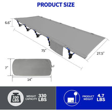 Load image into Gallery viewer, Portable Camping Cot Sleeping Cot Ultralight Backpacking Cot Bed for Outdoor Hiking Travel Beach Mountaineering (Grey)
