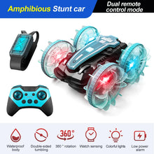 Load image into Gallery viewer, New LED Amphibious RC car Dual remote control waterproof stunt car double side flip drift drive 360 ° rotation rc cars Kids toy