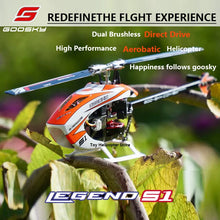 Load image into Gallery viewer, Hot Rc Goosky S1 Bnf/Rtf 6ch 3d Stunt Double Brushless Motor Direct Drive Motor Flybarless Direct-Drive Rc Helicopter Toy Gift