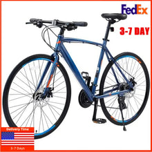 Load image into Gallery viewer, 700C Road Bike for Adult , Alloy Frame/Dual-Disc Brakes, blue, Hybrid bike Disc Brake, 24-Speed Unisex Hybrid Road Bicycle