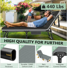 Load image into Gallery viewer, 3 in 1 Folding Camping Cot Bed, 5 Positions Adjustable Patio Chaise Lounge Chair, Portable Sleeping Cots for Adults with