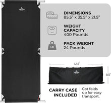 Load image into Gallery viewer, Sports Camping Cot with Patented Pivot Arm - Folding Camping Cot for Car & Tent Camping - Durable Canvas Sleeping Cot - Po