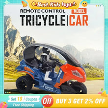 Load image into Gallery viewer, 2.4G RC Stunt Three-wheeled Motorcycle Remote Control Spray Motorcycle 5CH Cool Lights Electric Car Model Kids Toys Boys Gifts