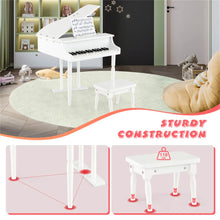 Load image into Gallery viewer, White Kids Piano 30-Key Keyboard Toy with Bench Piano Lid and Music Rack