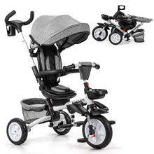Load image into Gallery viewer, 6-In-1 Kids Baby Stroller Tricycle Detachable Learning Toy Bike w/ Canopy