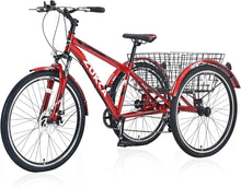 Load image into Gallery viewer, ZUKK Adult Moutain Tricycle, 26 Inch 3 Wheel Bikes,3 Wheeled 7-Speed Mountain Tricycle for Adults with Large Shopping Baskets