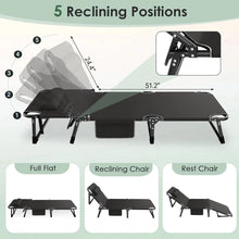 Load image into Gallery viewer, 3 in 1 Folding Camping Cot Bed, 5 Positions Adjustable Patio Chaise Lounge Chair, Portable Sleeping Cots,Black Cot + Pad