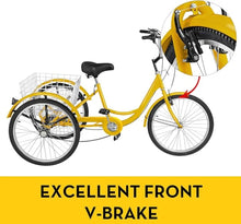 Load image into Gallery viewer, Adult Tricycle Single Three Wheel Bike 24inch 26inch Seat Adjustable Trike with Bell Brake System and Basket Cruiser Bicycles