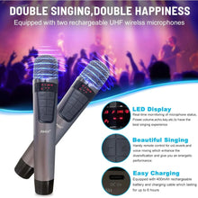 Load image into Gallery viewer, New K222 Karaoke Machine with 2 UHF Wireless Microphones & 5 Sound Modes, Support Optical/Bluetooth/AUX/USB/PC, Wooden
