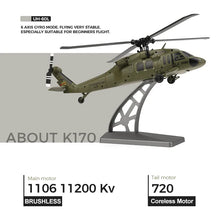 Load image into Gallery viewer, WLtoys K170 RC Helicopter with Gyro UH-60L 4CH Remote Control brushless Helicopters with LED Light Airplane Toys for Kids