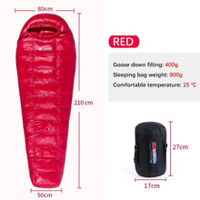 Load image into Gallery viewer, Adult 95% White Goose Down Sleeping Bag Camping Sleeping Bag Goose Down Filled Men Mummy Sleeping Bag Warm for Travel Hiking Bag