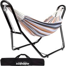 Load image into Gallery viewer, Hammock Stand and Hammock, 2 Person Steel Hammock Frame and Hammock, 550LBS Capacity, Backyard Camping Use