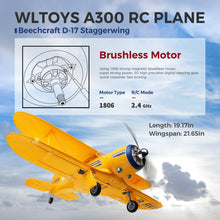 Load image into Gallery viewer, WLtoys A300 4-CH RC Plane, Beechcraft D-17 RC Airplanes with Lights, 6G/3D Brushless RC Planes for adults, Outdoors and Gifts