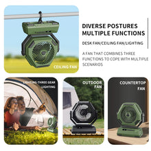 Load image into Gallery viewer, Rechargeable Camping Light With Fan, 6000mAh Outdoor Camping Tent Lantern, Portable Lighting With Shaking Fan for Picnic Travel