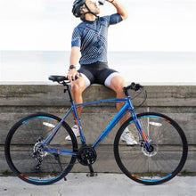 Load image into Gallery viewer, 700C Road Bike for Adult , Alloy Frame/Dual-Disc Brakes, blue, Hybrid bike Disc Brake, 24-Speed Unisex Hybrid Road Bicycle
