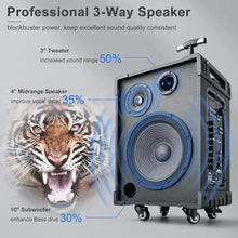 Load image into Gallery viewer, 3-way Portable PA System with Wireless Microphone, 10-inch Subwoofer Bluetooth Karaoke Machine, Rechargeable Speaker Support