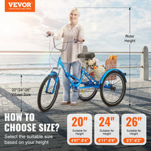 Load image into Gallery viewer, VEVOR 20/24/26-Inch Folding Adult Tricycle Carbon Steel 3 Wheel Cruiser Shopping Picnic Foldable For Women Men Seniors