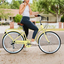 Load image into Gallery viewer, 7 Speeds Steel Frame City Bike Commuter Bike for Women, Men, Seniors , Adjustable,yellow, 26 Inch Adult Cruiser Bicycle