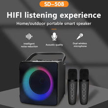 Load image into Gallery viewer, Dual Microphone Karaoke Machine Outdoor Portable Karaoke Bluetooth Speaker Box 10W HIFI Player with RGB LED Light for Home Party